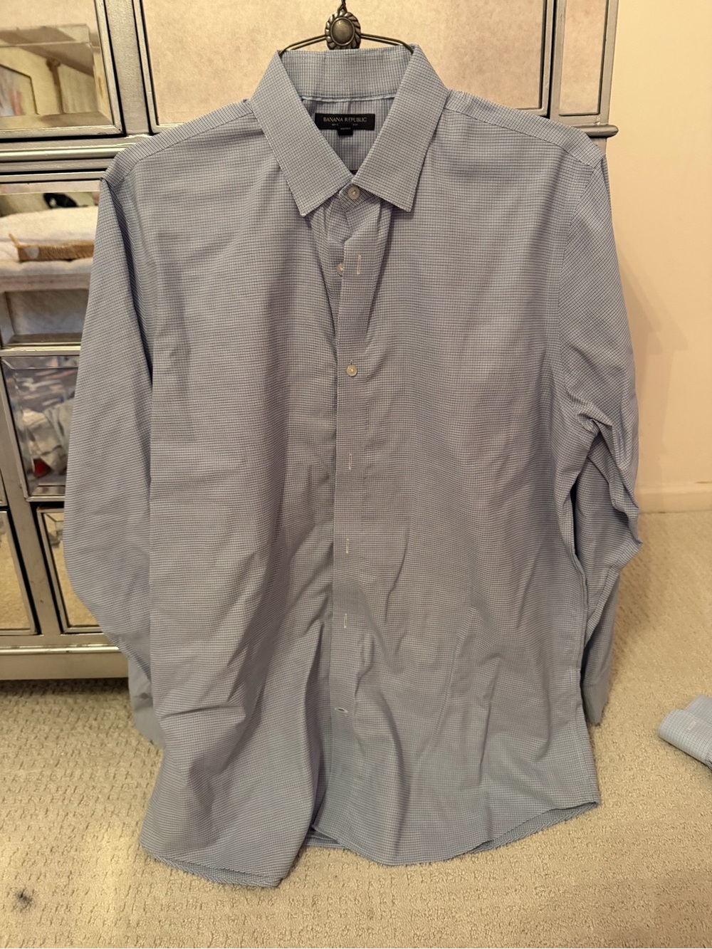 Banana Republic Men's Light Blue Micro-Check Dress Shirt